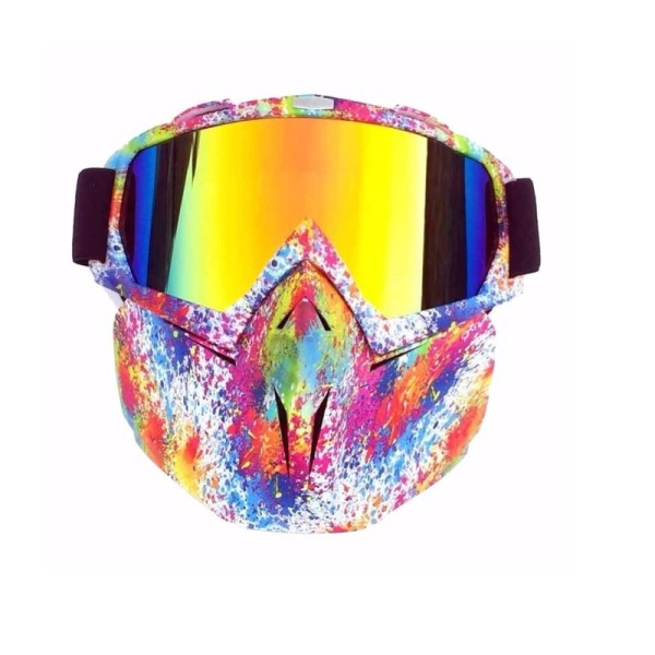Masca protectie fata din plastic dur + ochelari ski, lentila multicolora, model MCMFD01